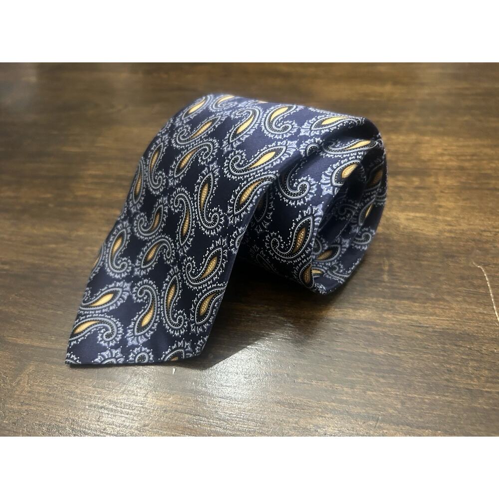 Brioni Necktie 100% Seta-Silk men's Blue Paisley Print Made in Italy